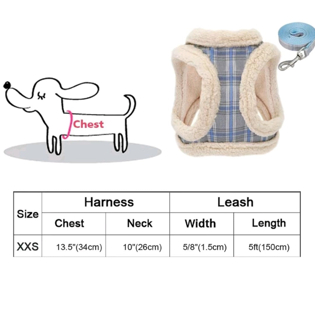 Striped Adjustable Dog Harness & Leash Set – Soft Plush Chest Strap for Dogs & Cats, Cozy Outdoor Pet Harness, Christmas Gift