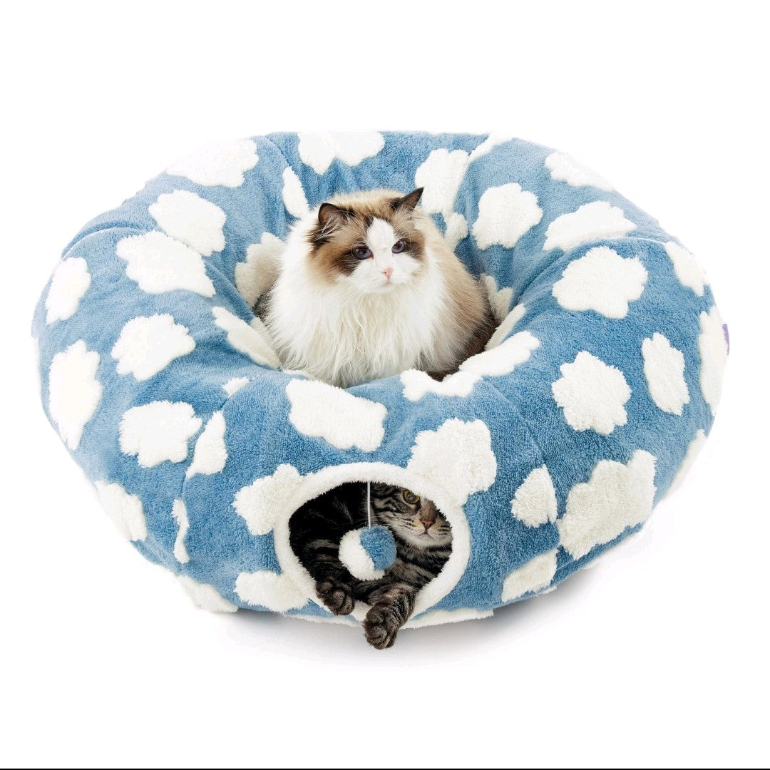 Lesure Donut Cat Tunnel Bed – Cozy Play Tunnel with Washable Cushion for Cats, Kittens & Small Pets
