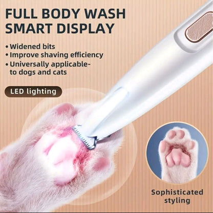 Rechargeable Pet Hair Trimmer Kit – Quiet Cordless Clippers with LED Light, Waterproof Paw Groomer for Dogs & Cats