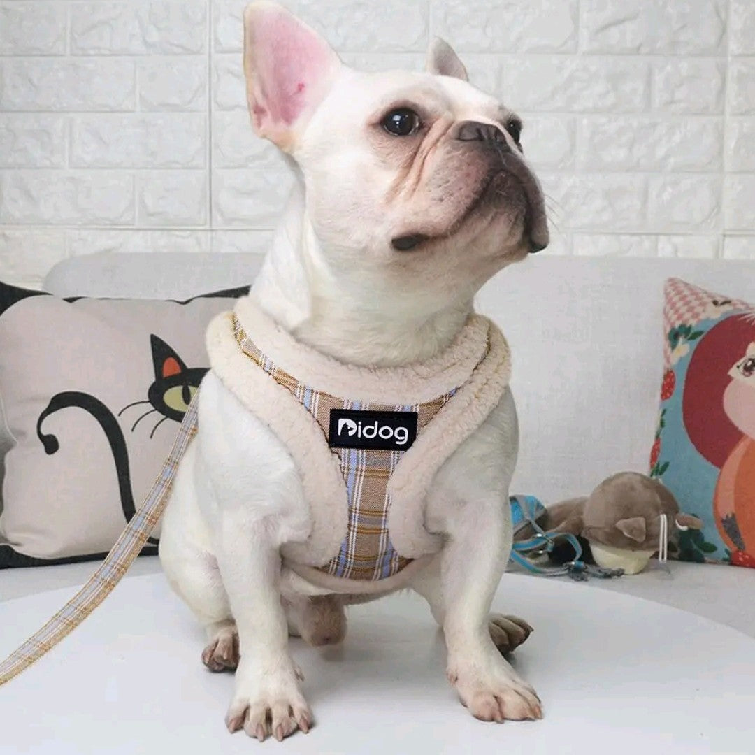 Striped Adjustable Dog Harness & Leash Set – Soft Plush Chest Strap for Dogs & Cats, Cozy Outdoor Pet Harness, Christmas Gift