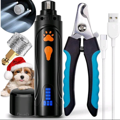 Dog Nail Trimmers & Clippers Kit – Whisper-Quiet Electric Grinder with LED Light, Rechargeable, 3-Speed Pet Nail File for Small, Medium & Large Dogs and Cats