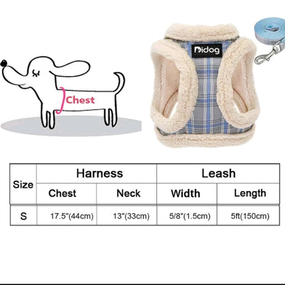Striped Adjustable Dog Harness & Leash Set – Soft Plush Chest Strap for Dogs & Cats, Cozy Outdoor Pet Harness, Christmas Gift