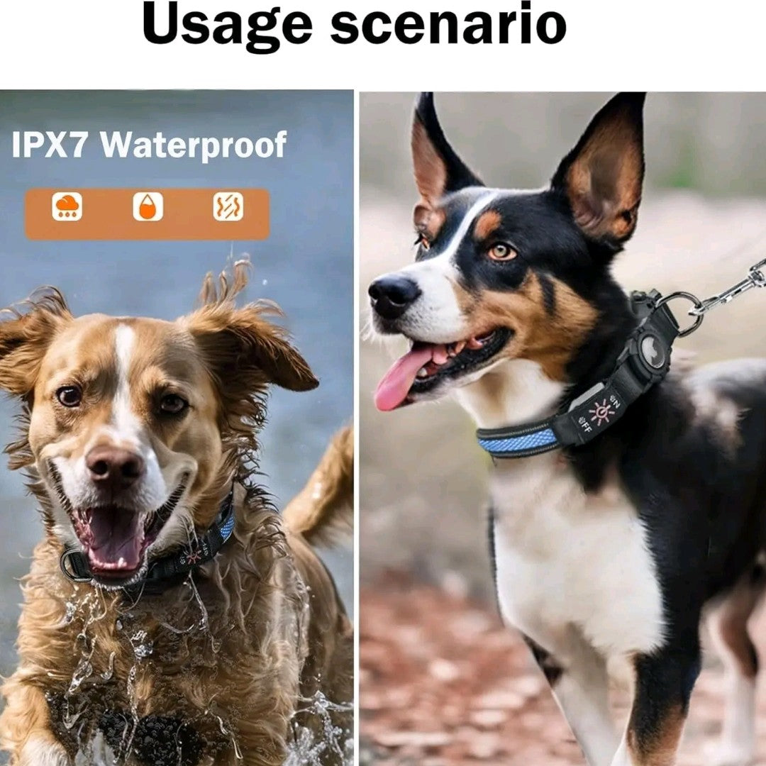 Rechargeable LED AirTag Dog Collar – Smart GPS Tracker for Apple Find My, Built-in QR Tag & Light-Up Design