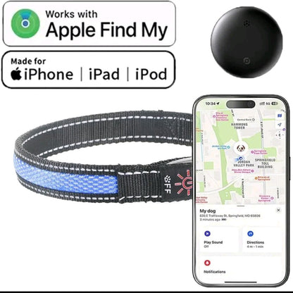 Rechargeable LED AirTag Dog Collar – Smart GPS Tracker for Apple Find My, Built-in QR Tag & Light-Up Design