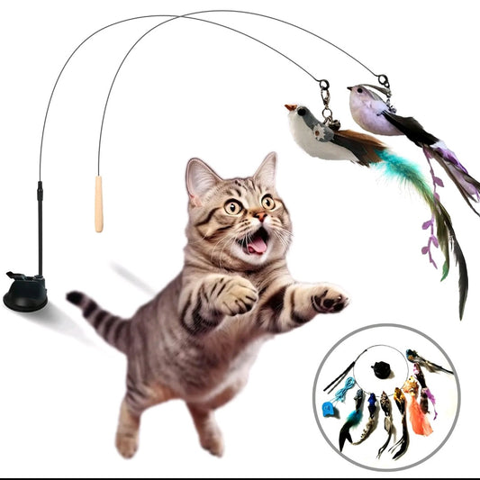 10-in-1 Automatic Cat Wand Toy – Hands-Free Suction Cup Interactive Feather & Ball Toys for Indoor Cats, Dancing Bird Teaser
