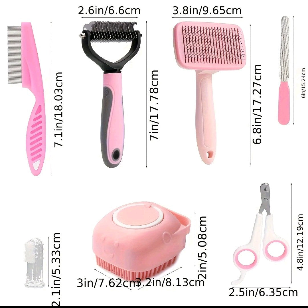 8-Piece pet Grooming Kit – Self-Cleaning Brushes, Nail Clippers, Flea Comb & More