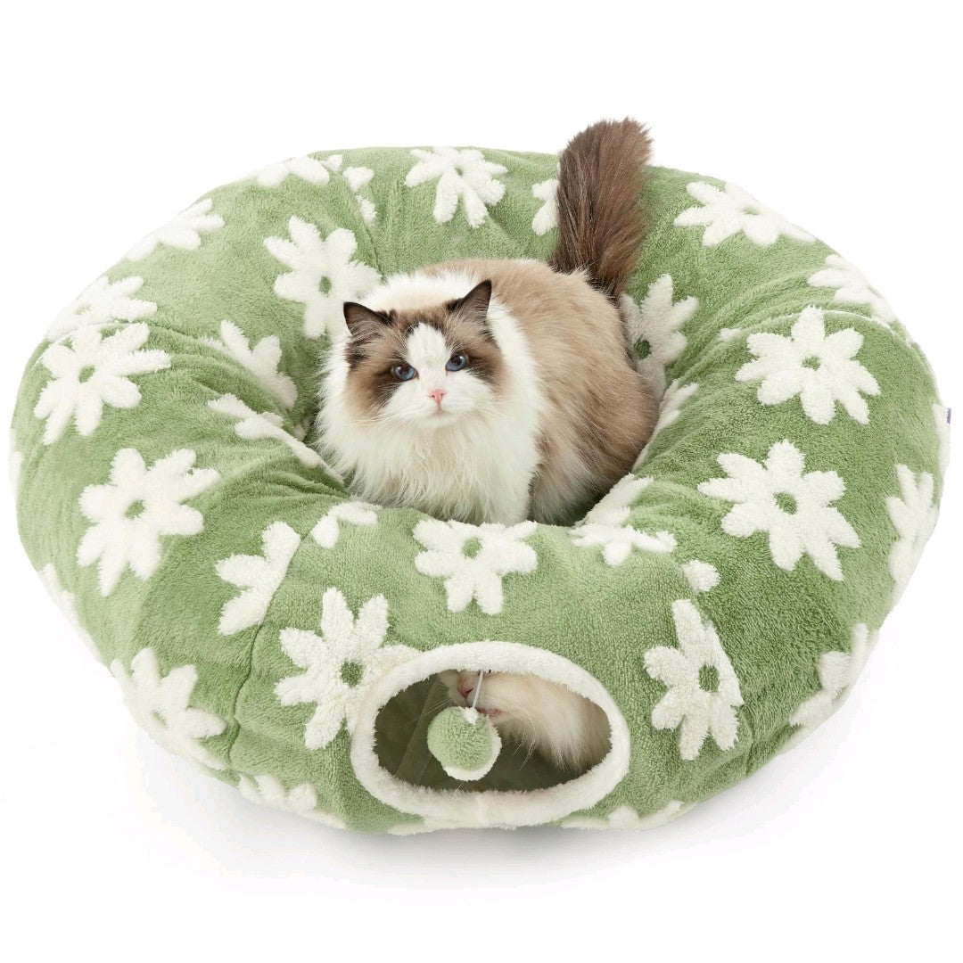 Lesure Donut Cat Tunnel Bed – Cozy Play Tunnel with Washable Cushion for Cats, Kittens & Small Pets