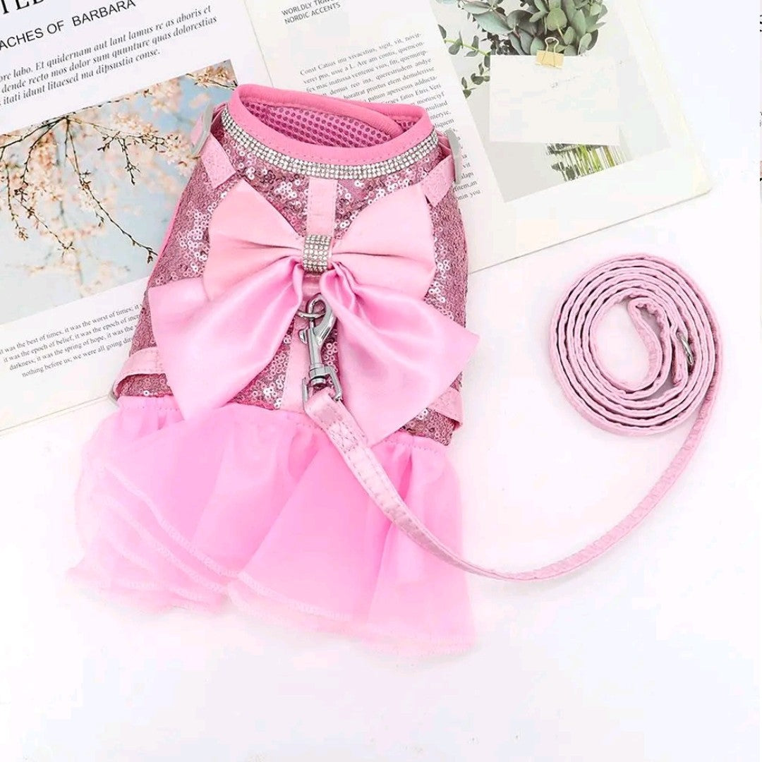 Glitter Bowknot Pet Harness & Leash Set – Cute Vest for Small & Medium Dogs and Cats