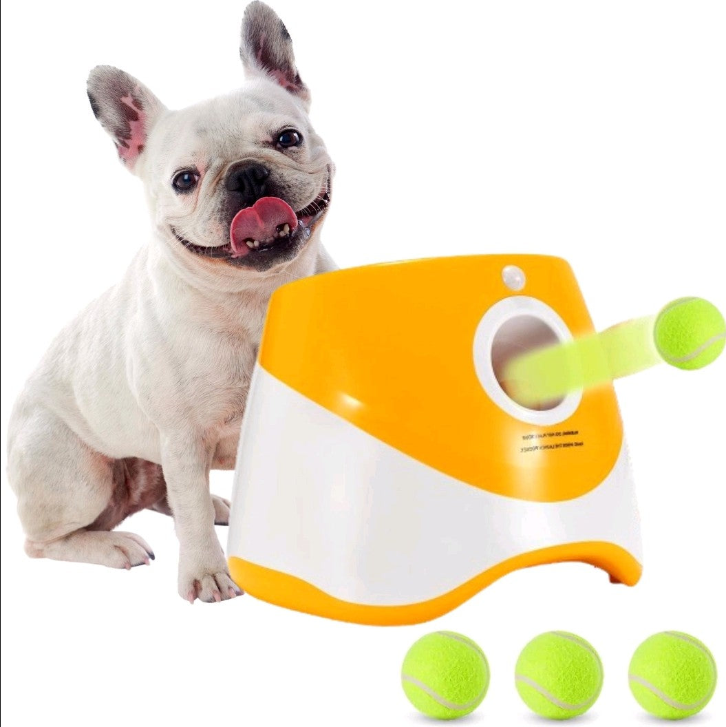 Automatic Dog Ball Launcher – Interactive Pet Toy with 3 Launch Distances, Includes 3 Mini 2” Tennis Balls for Small & Medium Dogs, Indoor & Outdoor Play