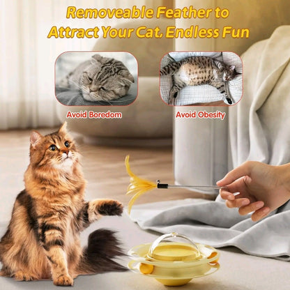 4-in-1 Interactive Cat Toy Set – Fluttering Butterfly, Track Ball Tower, 16 Colorful Springs & Slow Feeder Dispenser for Indoor Kittens