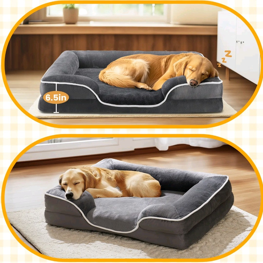 Orthopedic Memory Foam Dog Bed for Large Dogs – Waterproof, Washable Cover & Non-Slip Base