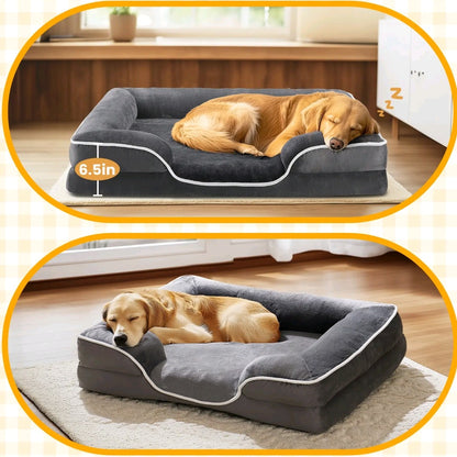 Orthopedic Memory Foam Dog Bed for Large Dogs – Waterproof, Washable Cover & Non-Slip Base