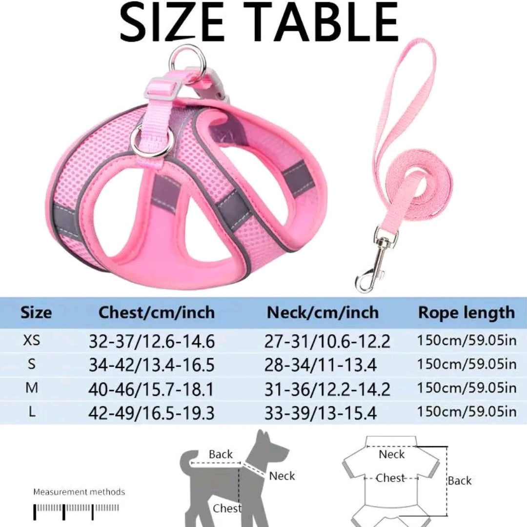 No-Pull Dog/Cat Harness & Leash Set – Step-In Mesh Harness for Small & Medium Dogs/Cat , Easy Control Puppy Vest