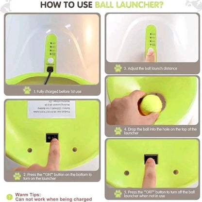 Automatic Dog Ball Launcher – Interactive Pet Toy with 3 Launch Distances, Includes 3 Mini 2” Tennis Balls for Small & Medium Dogs, Indoor & Outdoor Play