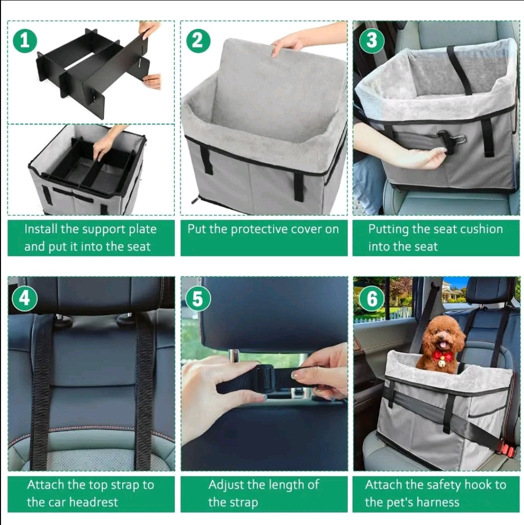 Dog Car Seat for Small Dogs – Portable Booster with Storage Pockets & Safety Belt, Comfortable Travel Bed for Pets up to 25 lbs (Gray)
