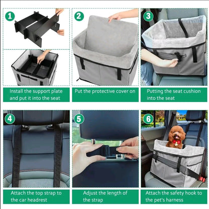 Dog Car Seat for Small Dogs – Portable Booster with Storage Pockets & Safety Belt, Comfortable Travel Bed for Pets up to 25 lbs (Gray)