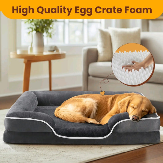 Orthopedic Memory Foam Dog Bed for Large Dogs – Waterproof, Washable Cover & Non-Slip Base