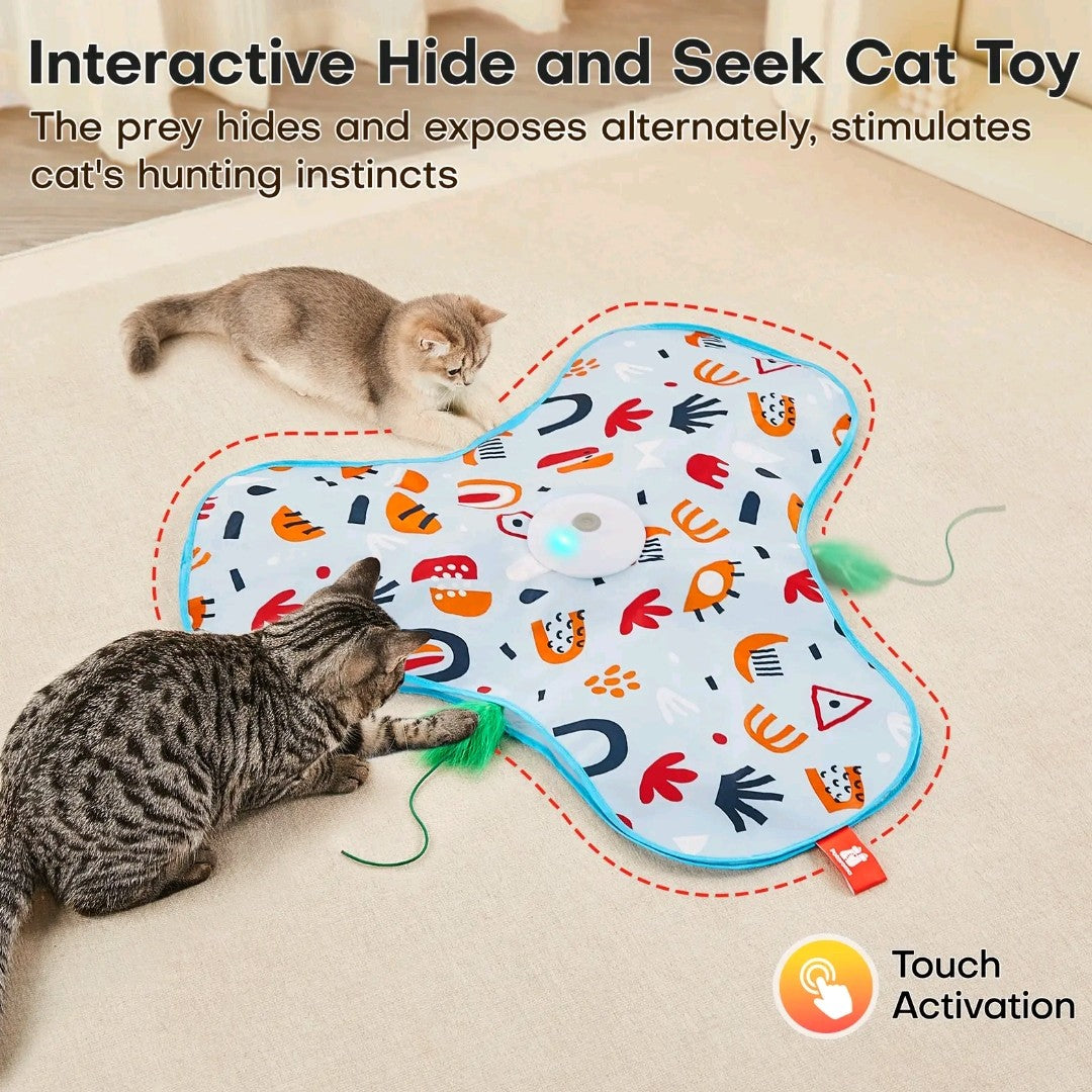 Potaroma Hide and Seek Cat Toy – Interactive Feather Wand Under Floral Cover, USB Rechargeable Automatic Toy for Indoor Kittens & Cats of All Breeds
