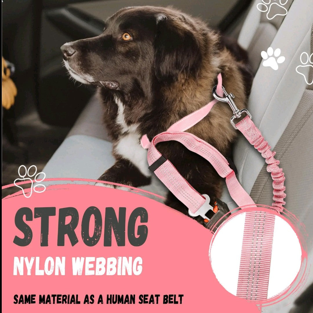 Adjustable Pet Car Seat Belt – Reflective Dog & Cat Leash with Elastic Bungee Buffer for Safe Travel