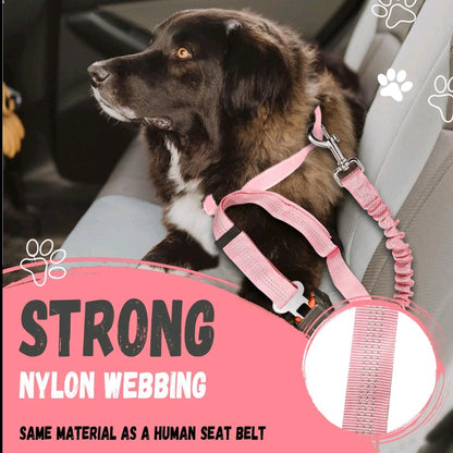 Adjustable Pet Car Seat Belt – Reflective Dog & Cat Leash with Elastic Bungee Buffer for Safe Travel