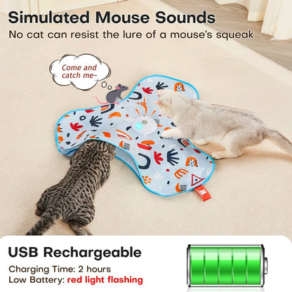 Potaroma Hide and Seek Cat Toy – Interactive Feather Wand Under Floral Cover, USB Rechargeable Automatic Toy for Indoor Kittens & Cats of All Breeds